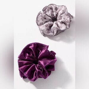NWT Anthropologie Studded Scrunchies Set of 2 Purple Floral